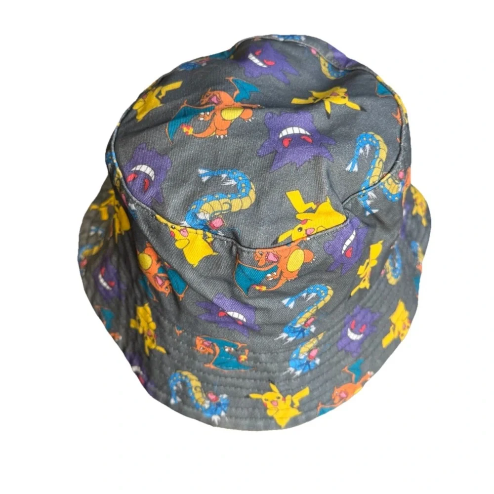 Pokemon All Over Print Bucket Hat Youth Kid Size Gray Multicolor
